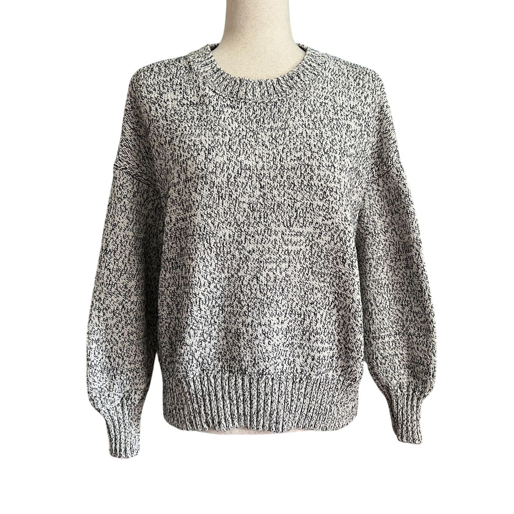 Gap Marled Knit Sweater White Black Minmalist Pullover Womens M Classic Neutral